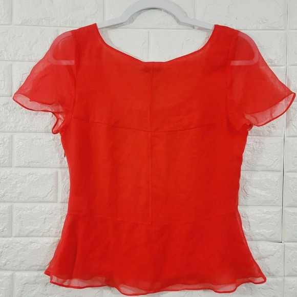 Lewitt Women's Mesh Tops Scoop Neck Short Sleeve Side Zip Solid Red Size XS - Picture 5 of 5